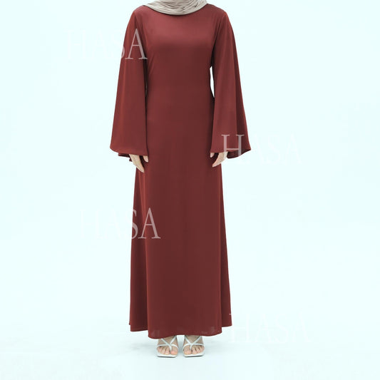 LUMAYA6478 Simple Long Dress with Wide Sleeves, One-piece and Smooth Style
