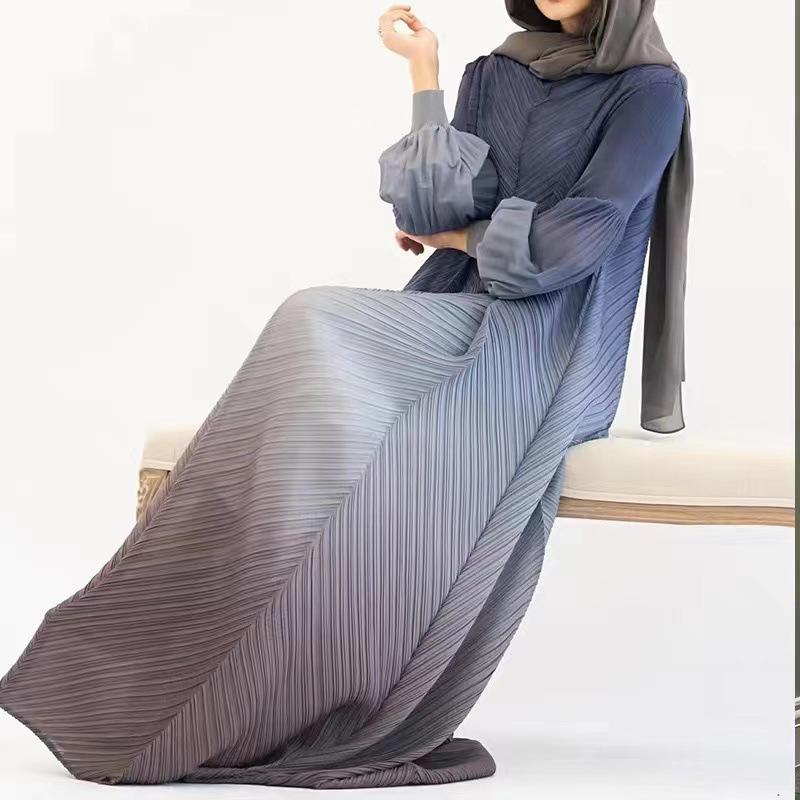 LUMAYA5824 Women's clothing gradual cLUMAYAnge color lantern sleeves high sense middle east dress