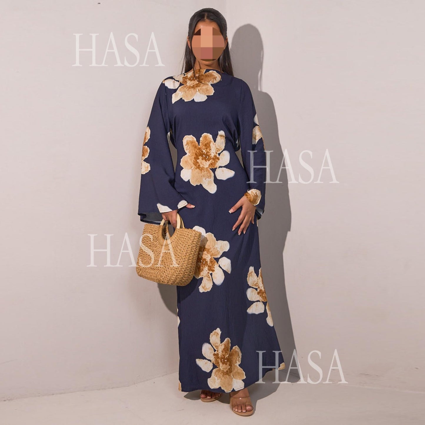 LUMAYA6503 Long-sleeved Waist-length Printed Dress (one Piece)