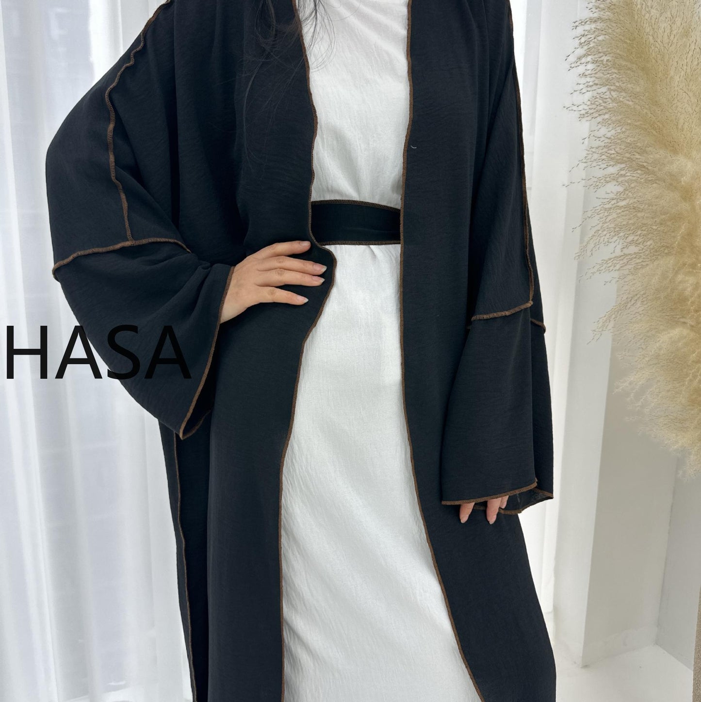 LMSA LM1246H 2 PCS SET Crepe Solid Color Loose Hem Cardigan Robe with Hijab
