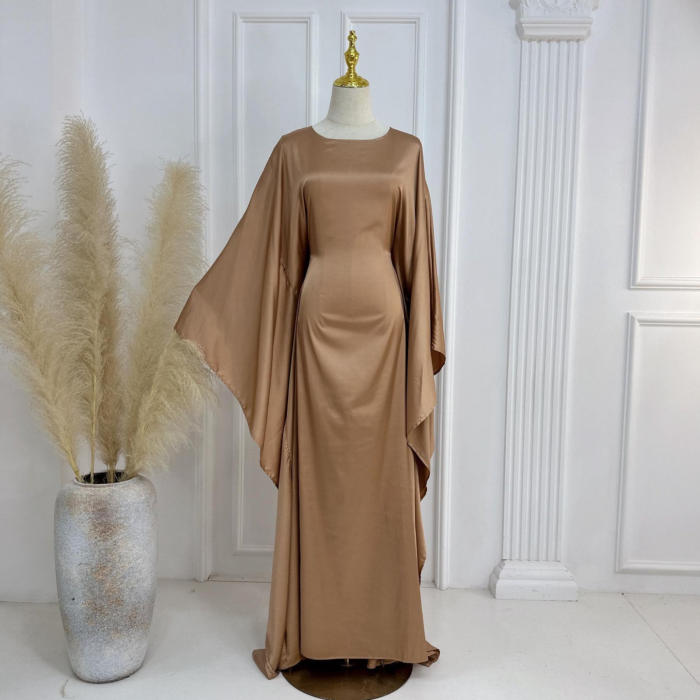 LM1504 Satin Batwing Sleeve Kaftan with Inner Belt