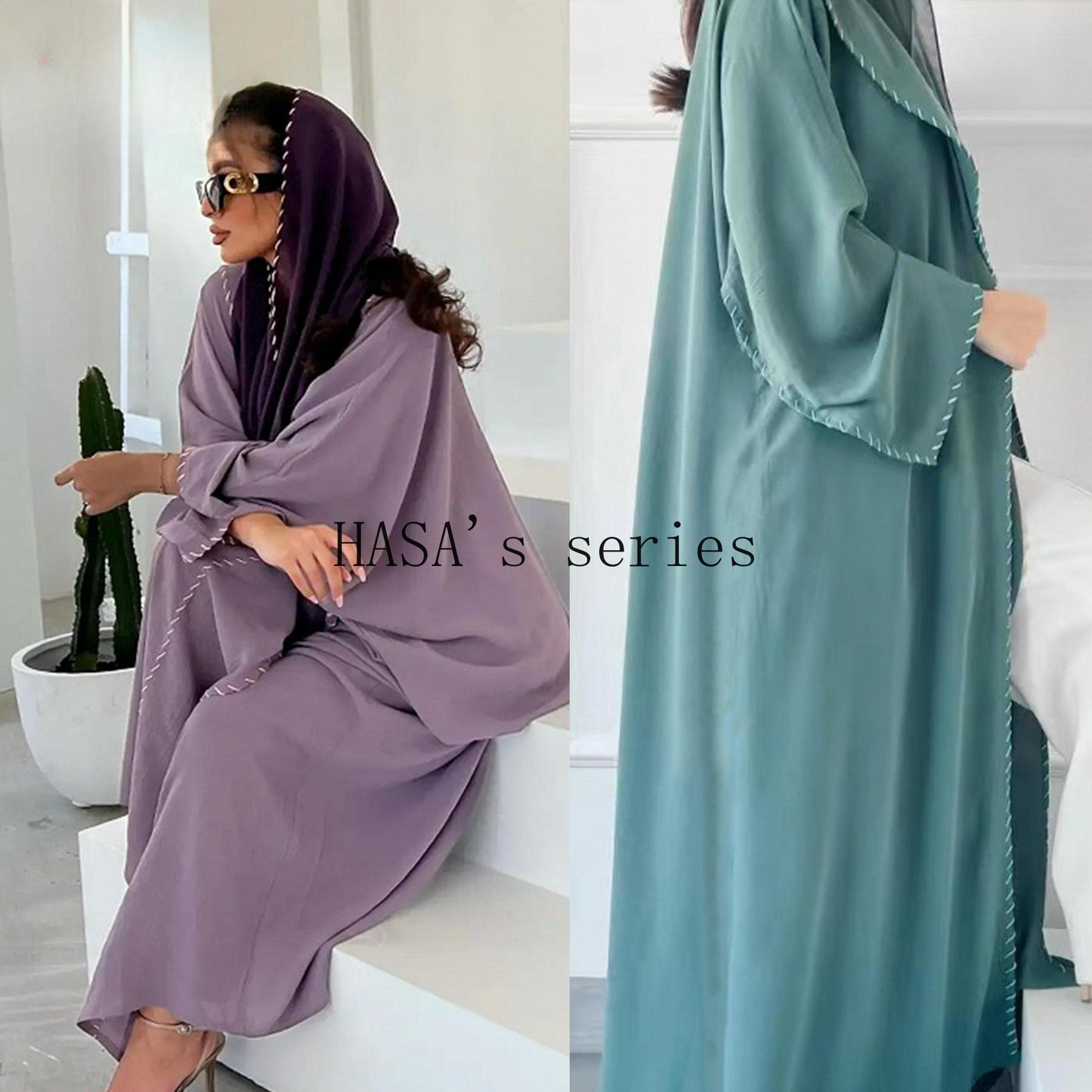 LUMAYA4843 Simple Cardigan and Headscarf Two-piece Set.