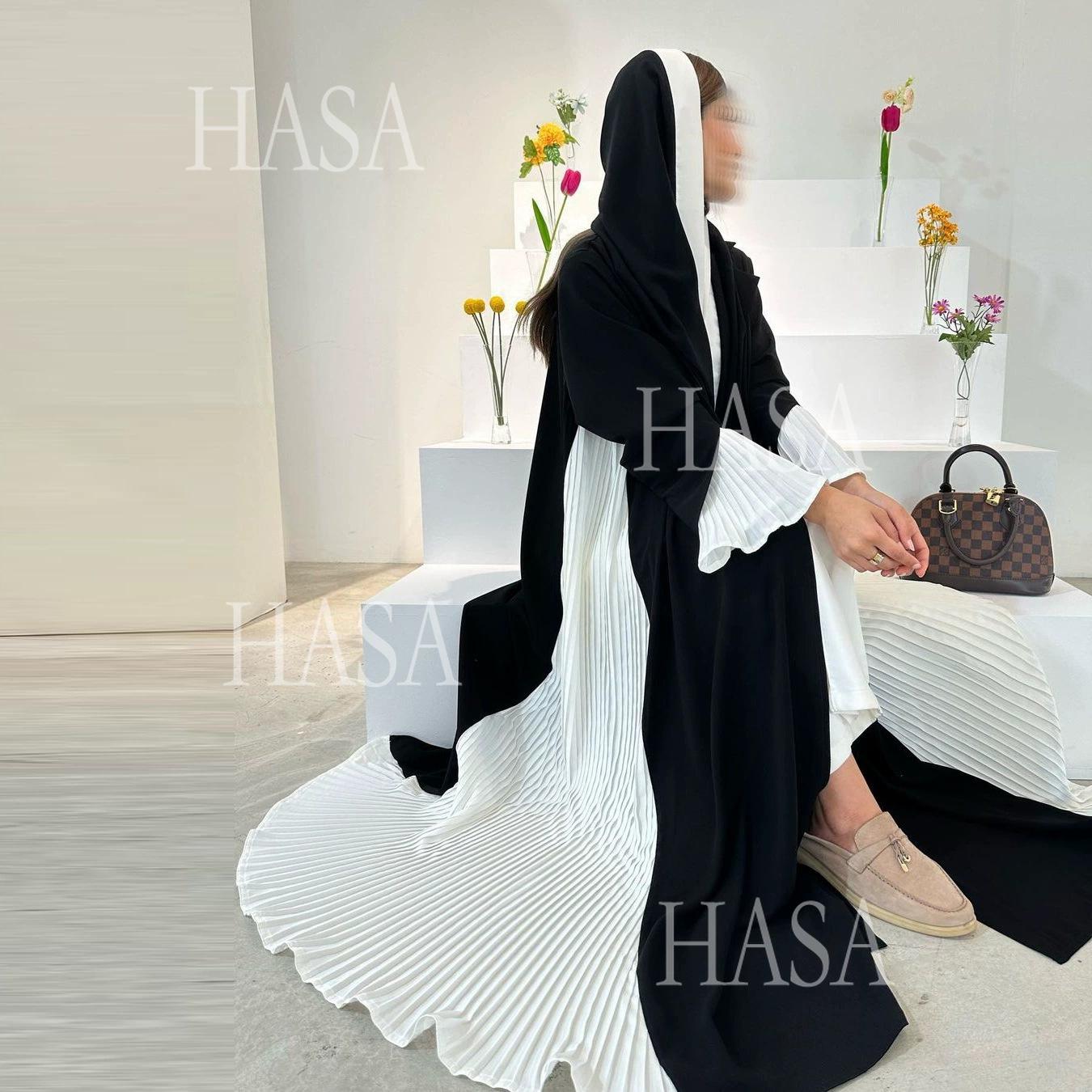 LM6567 Abaya Long Cardigan Coat with Pleated Panels