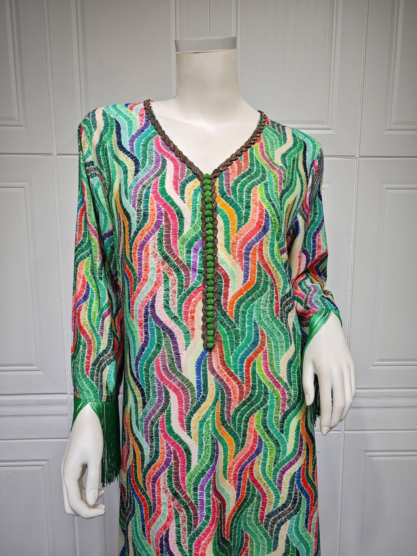 LUMAYA LUMAYA0521 Middle East Arab Dubai Muslim Robe Ladies Printed Casual Jalabiya Ethnic Clothing