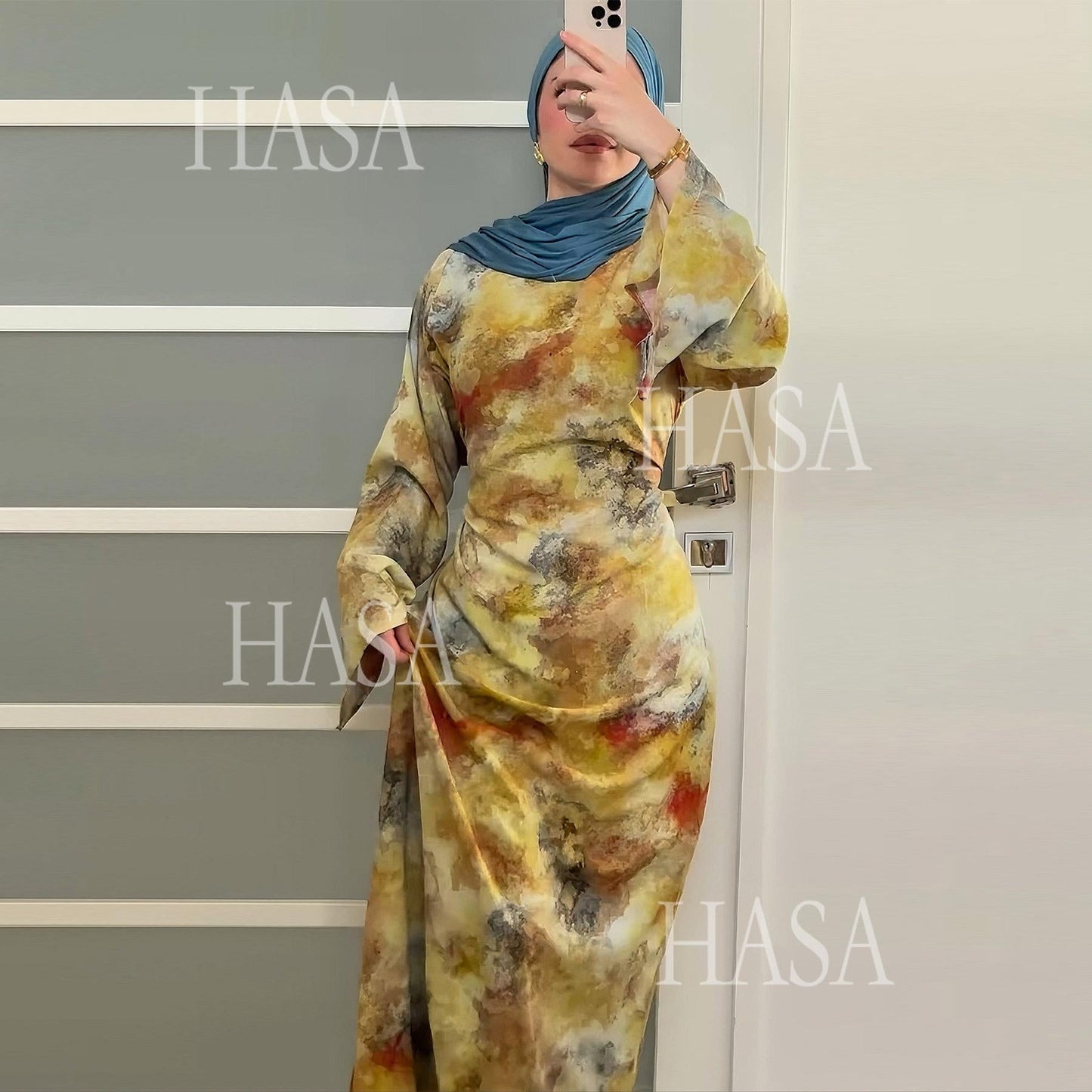 LUMAYA6550 Elegant Printed Abaya with Long Sleeves