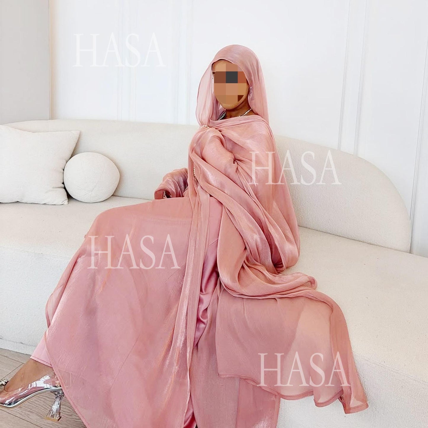 LUMAYA6553  Two-Piece Solid Abaya with Beaded Details and Matching Scarf Option