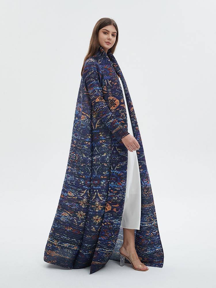 LUMAYA6717 Midnight Tapestry  Blue Printed Abaya with Artistic Motifs