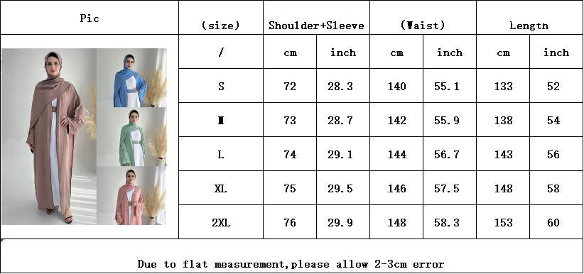 LMSA LM1246H 2 PCS SET Crepe Solid Color Loose Hem Cardigan Robe with Hijab