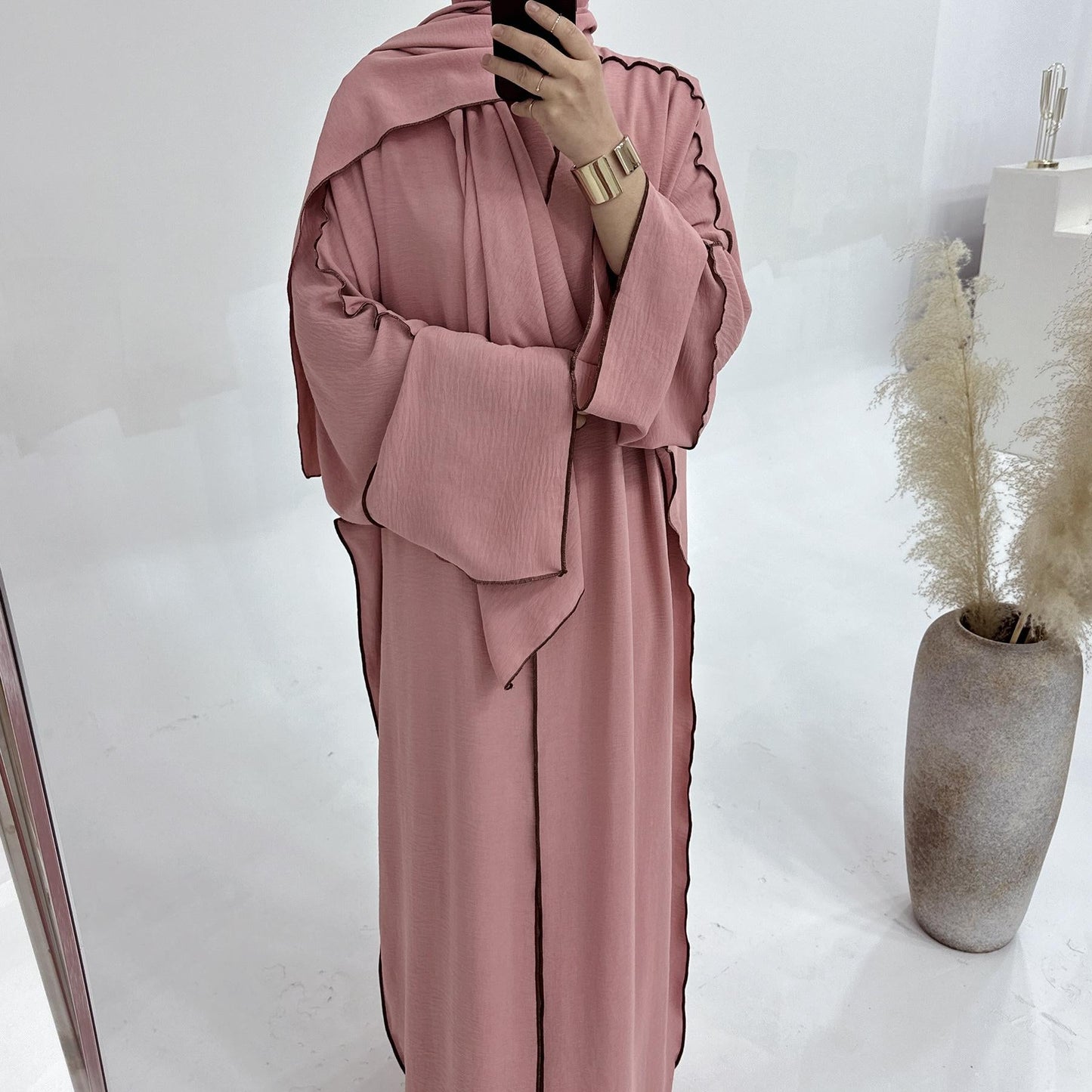 LUMAYA LM1182 3pcs Set Crepe Inner Dress and Cardigan and Hijab