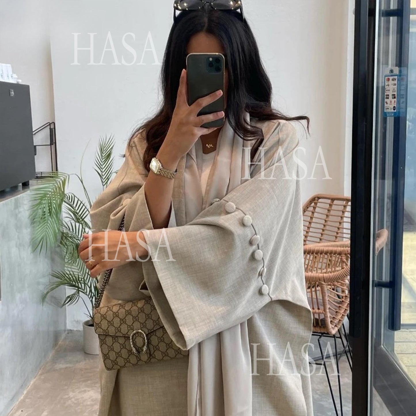 LUMAYA6561 Simple Style Large Size Long Cardigan Robe