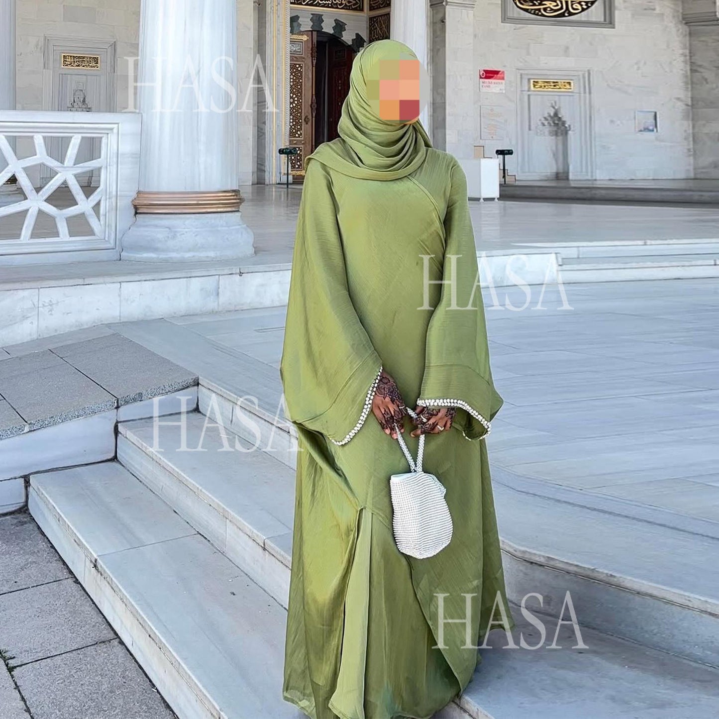 LUMAYA6553  Two-Piece Solid Abaya with Beaded Details and Matching Scarf Option
