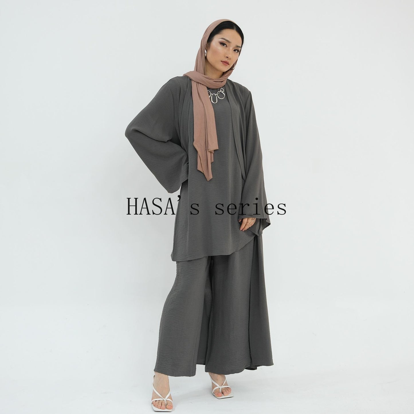LUMAYA5107 Minimalist Style Three-piece Set | Solid Color Long Coat Paired with A Loose Two-piece Suit.