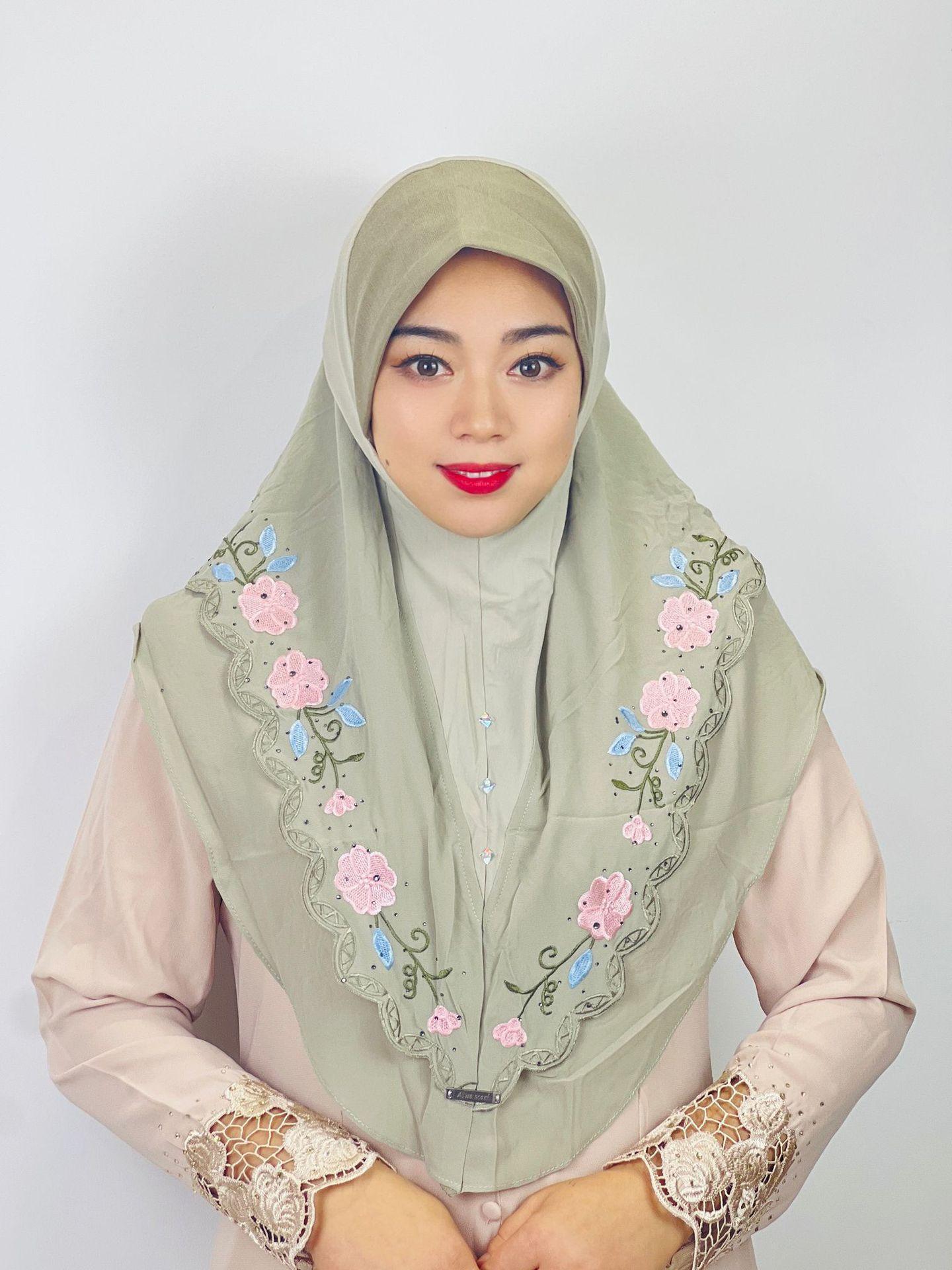 LUMAYA LM1105 Double Layered Floral Embroidered Lace Headscarf for Women