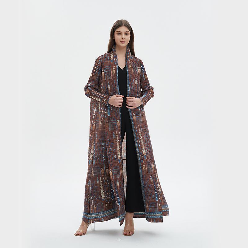 LUMAYA5848 Retro Brown Textured Open-front Long Coat