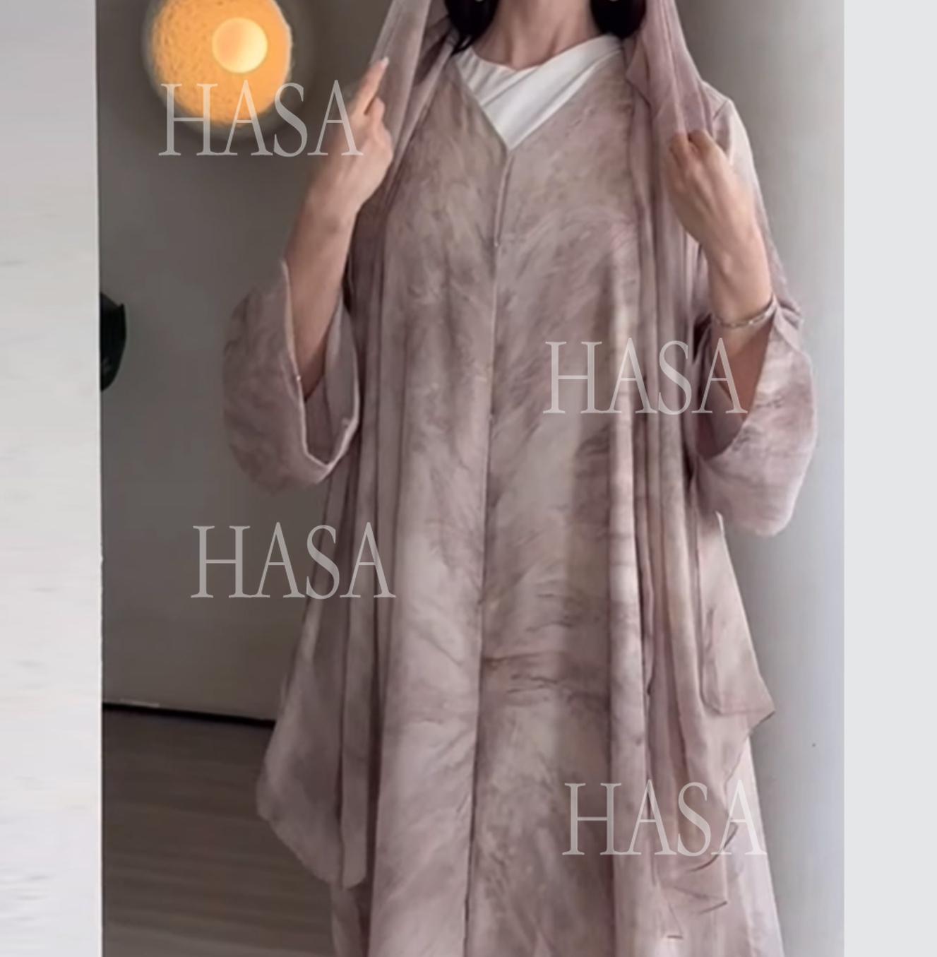 LUMAYA6551 Printed Abaya Cardigan with Matching Scarf Two-Piece Set