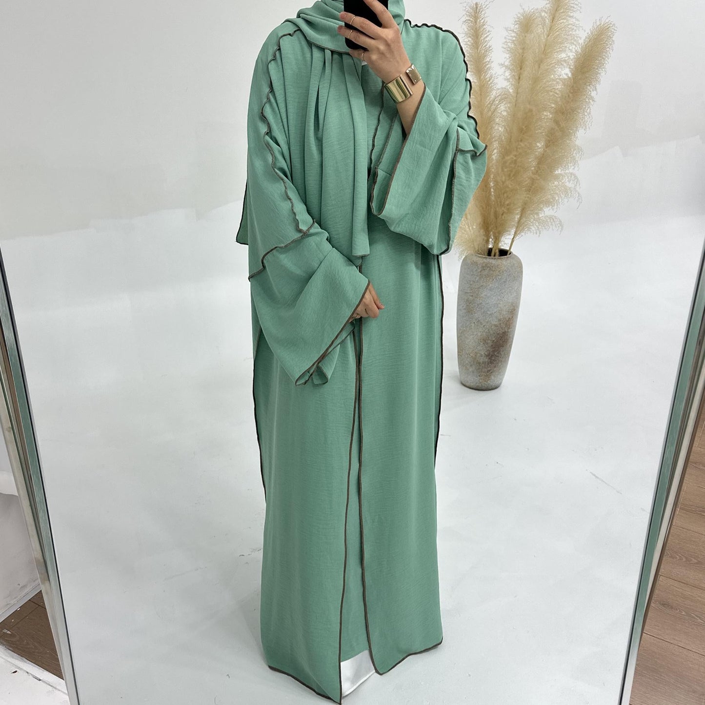 LUMAYA LM1182 3pcs Set Crepe Inner Dress and Cardigan and Hijab