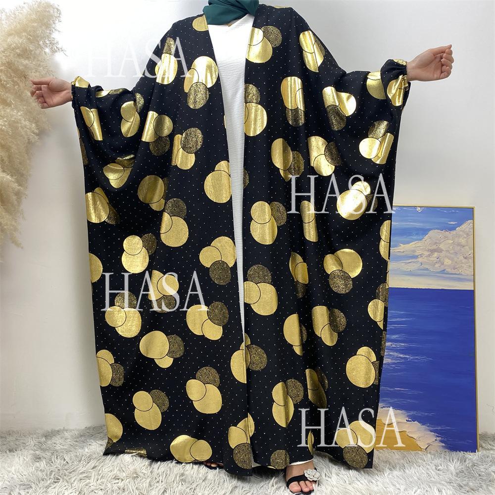 LM6587 Gilded Pattern Cardigan Robe with Bat Sleeves and Loose Flowing Design