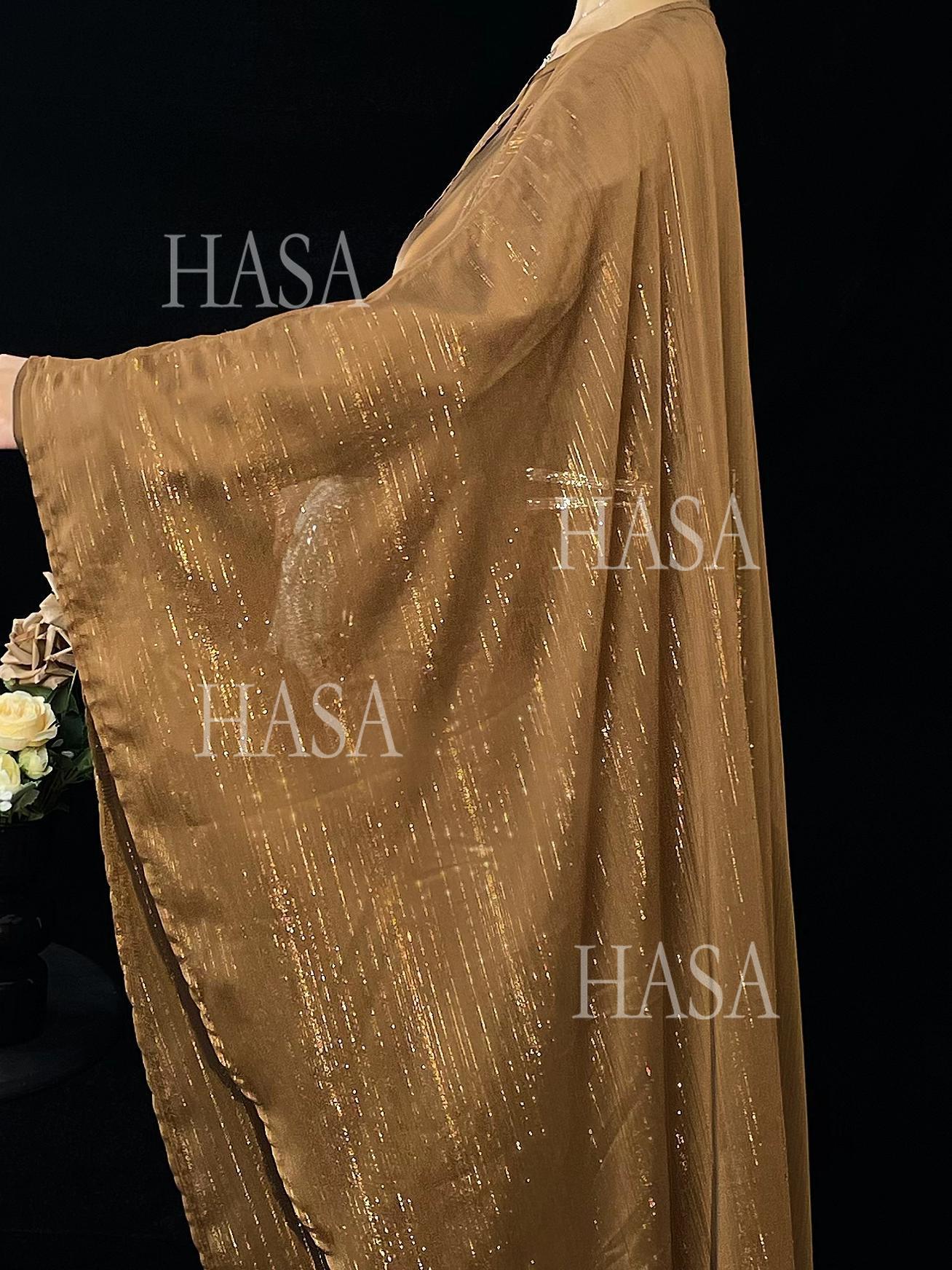 LM6571 Gold embellished long Abaya skirt set