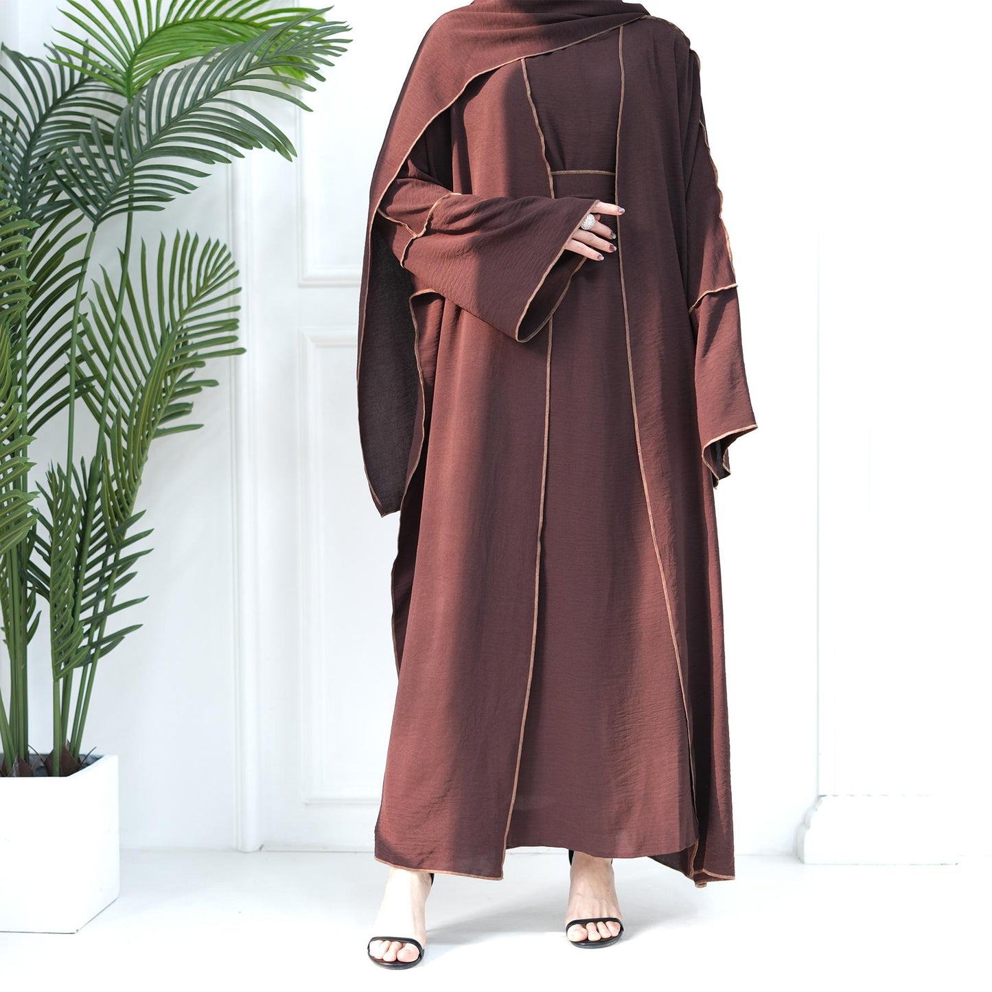 LUMAYA LM1095 3pcs Set Cardigan+without Sleeves Inner Dress+Hijab