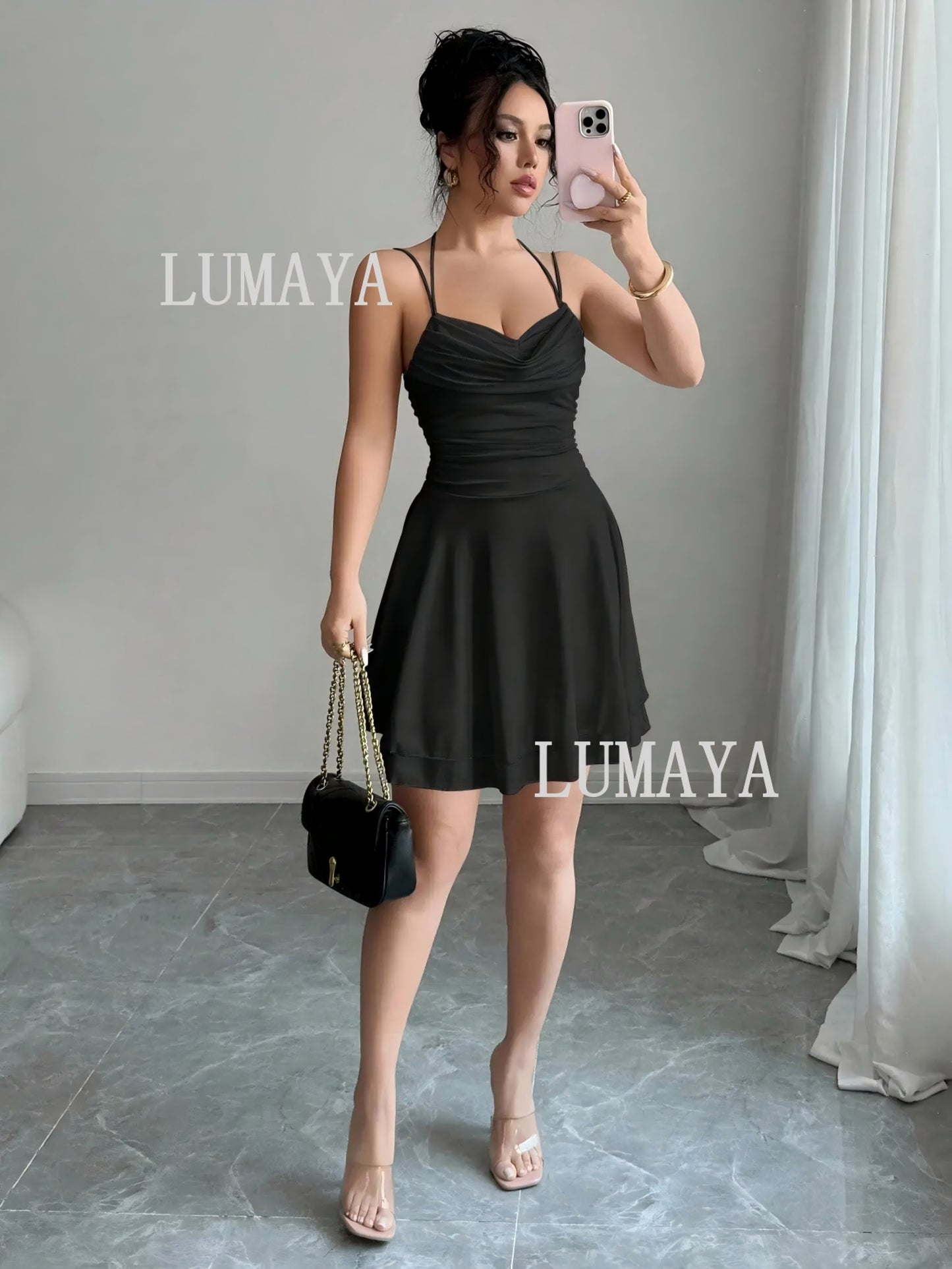 LMA001 Women's Ruched Sleeveless Backless Mini Dress | Sexy Bodycon Dress for Party, Summer & Special Occasions