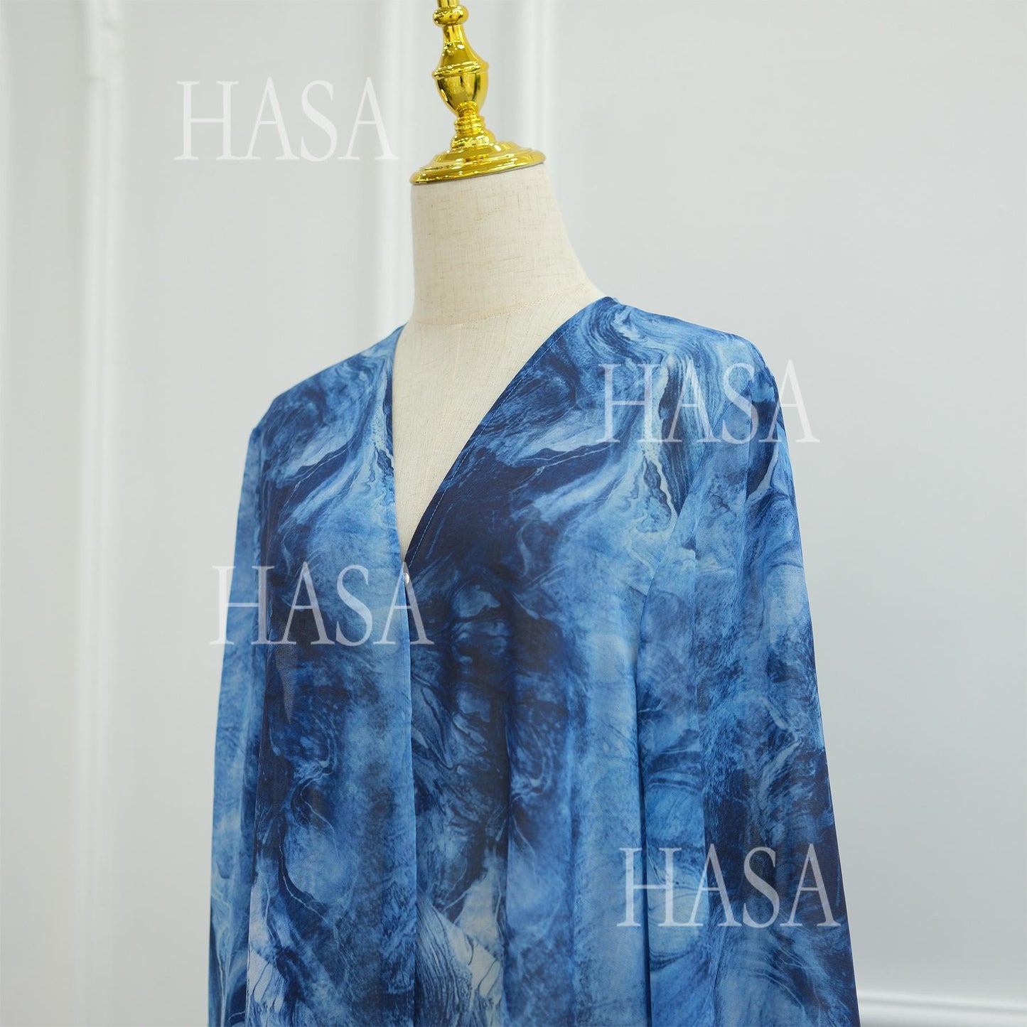 LUMAYA6551 Printed Abaya Cardigan with Matching Scarf Two-Piece Set