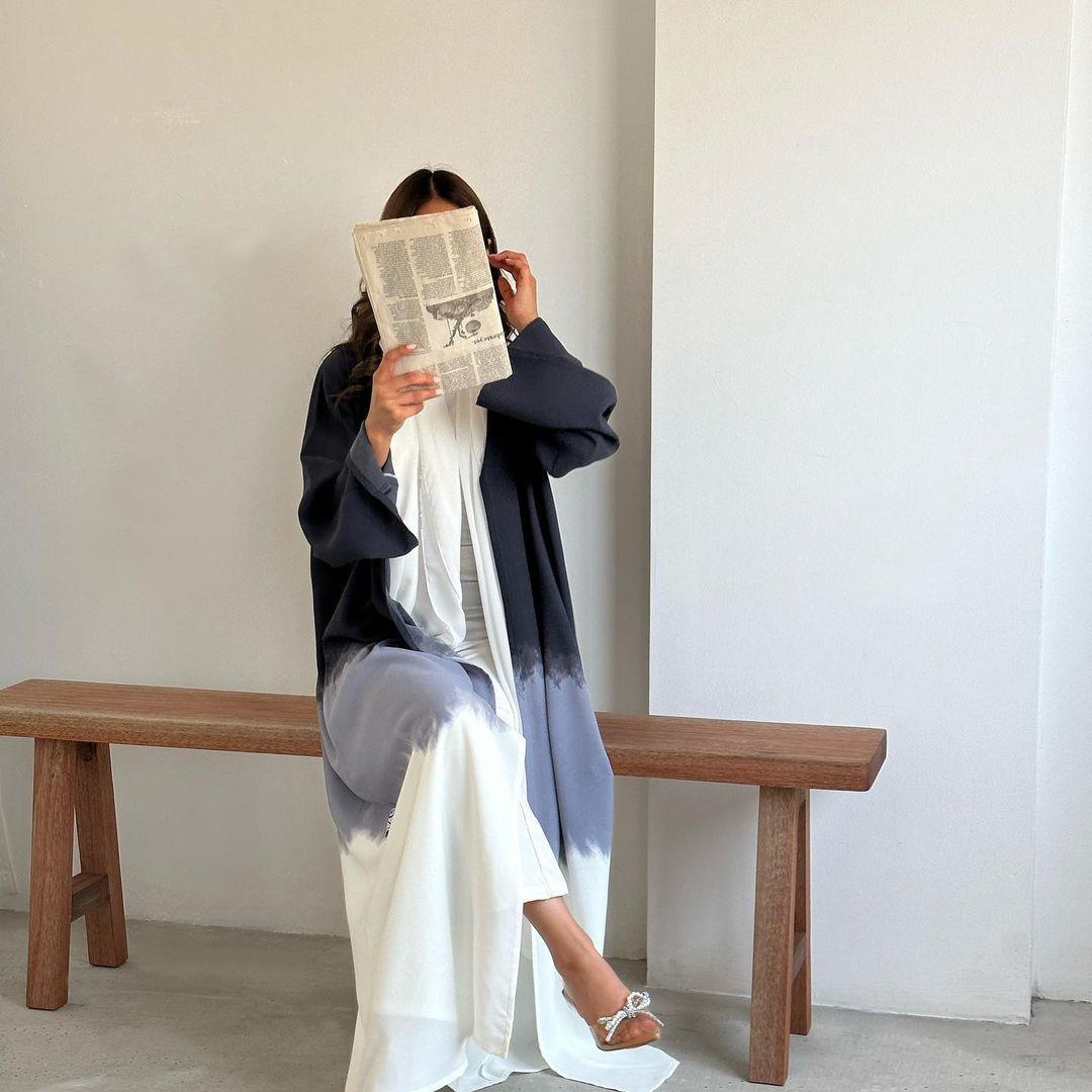 LUMAYA LM1096 Muslim Tie-dyed Cloak Cardigan Dress Abaya