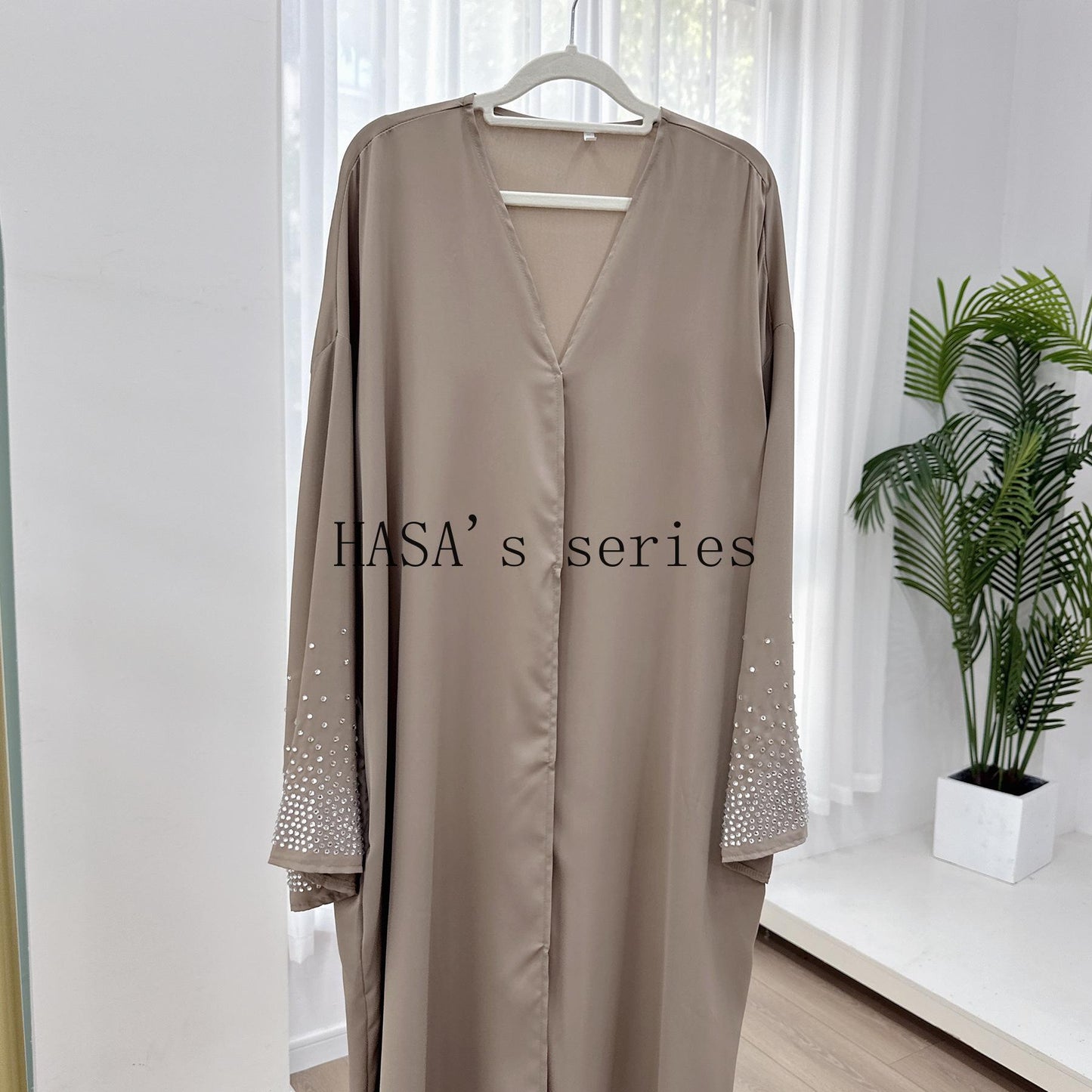 LUMAYA4837 Simple and Elegant Two-piece Set: A Cardigan and A Long Dress with Rhinestone Details on The Cuffs.