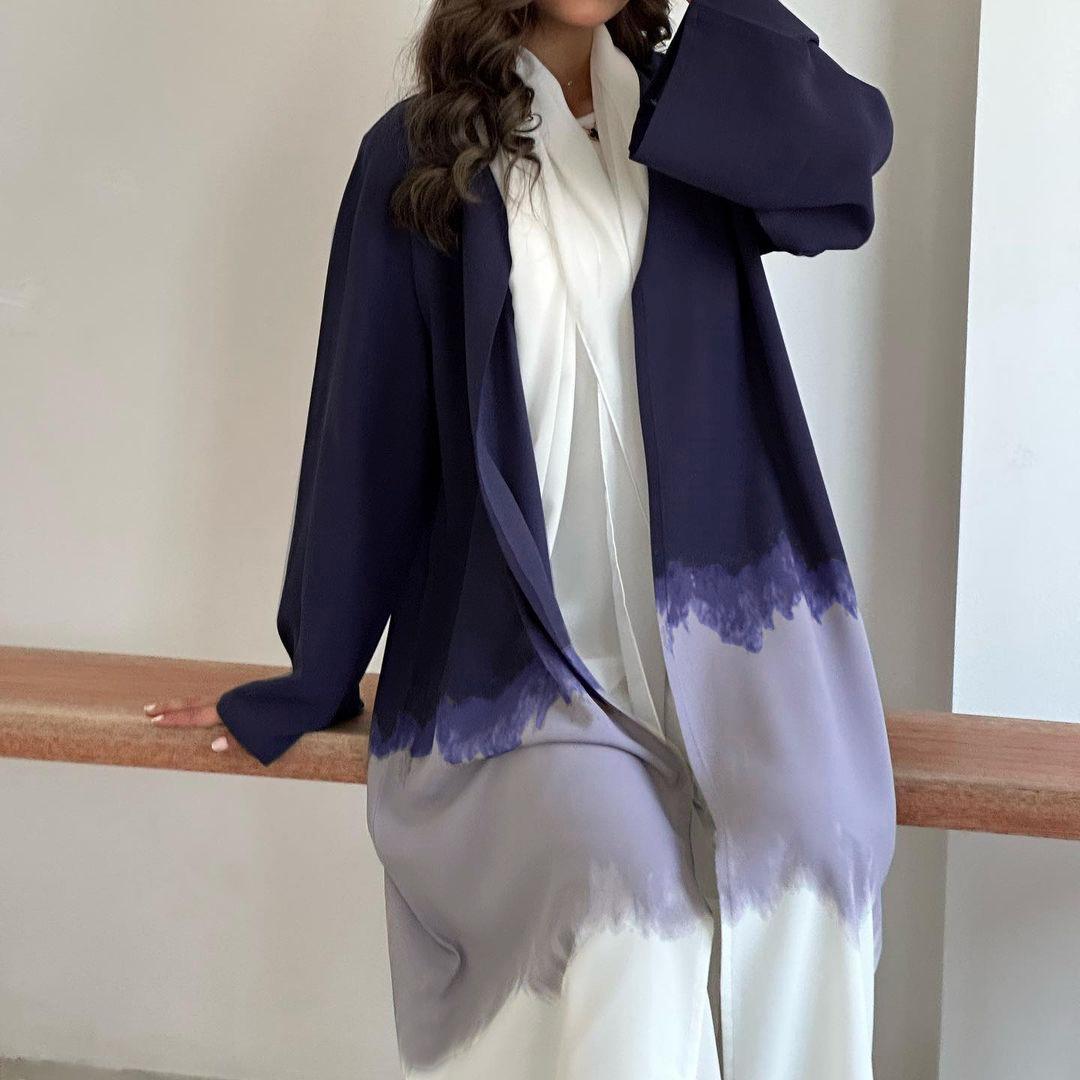 LUMAYA LM1096 Muslim Tie-dyed Cloak Cardigan Dress Abaya