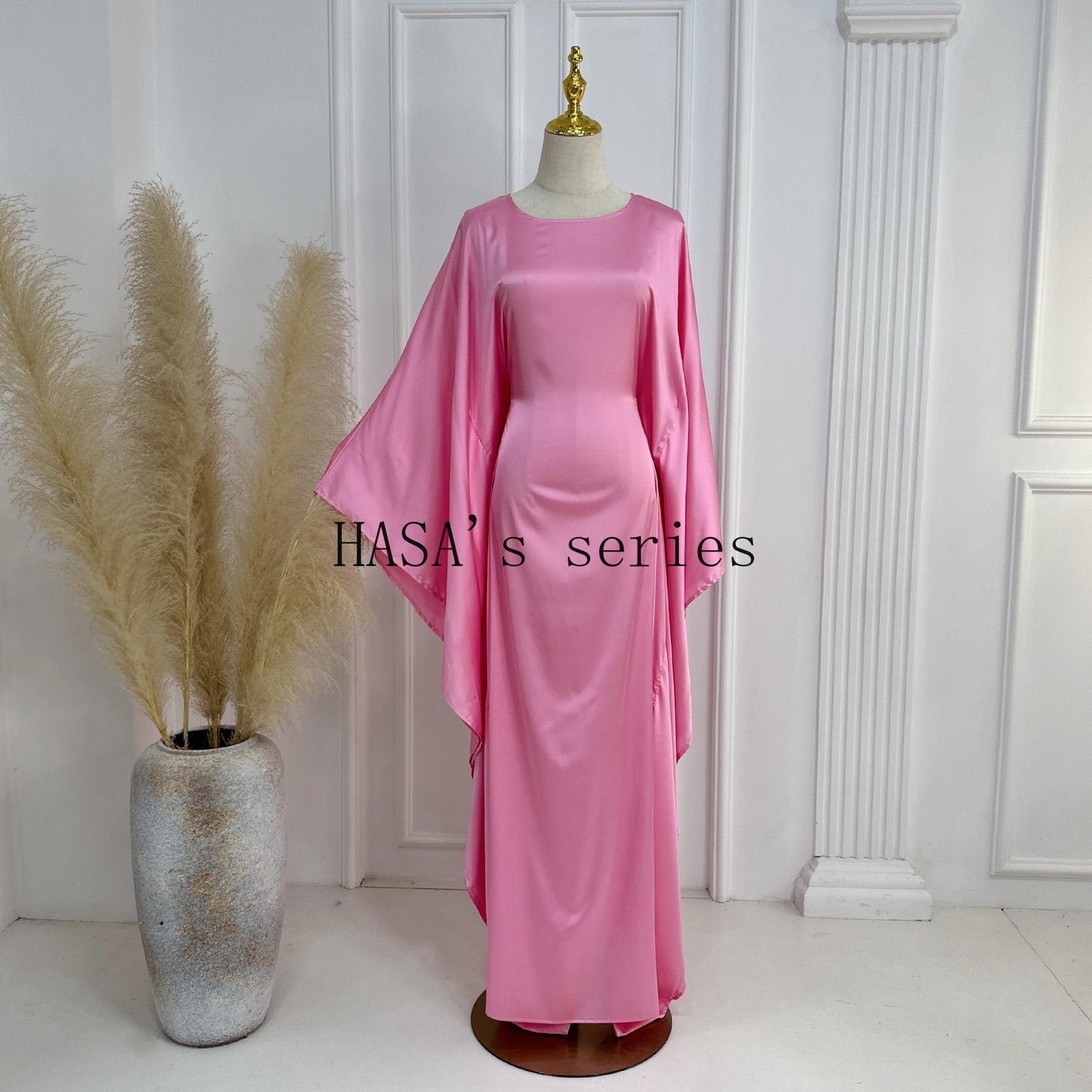 LM1504 Satin Batwing Sleeve Kaftan with Inner Belt