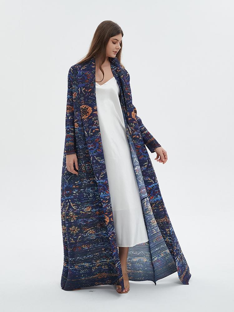 LUMAYA6717 Midnight Tapestry  Blue Printed Abaya with Artistic Motifs