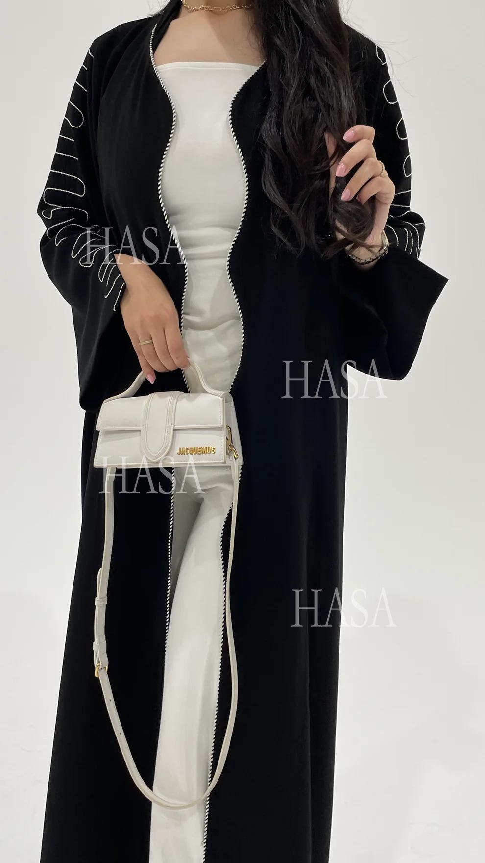 LMSA's Series LM6582 Abaya Women's Long Embroidered Cardigan Jacket with Wavy Edges
