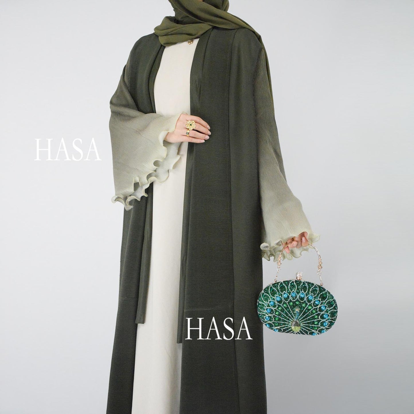 LUMAYA6360 Summer Ombré Gradient Abaya with Pleats and Fluted Bell Cuffs