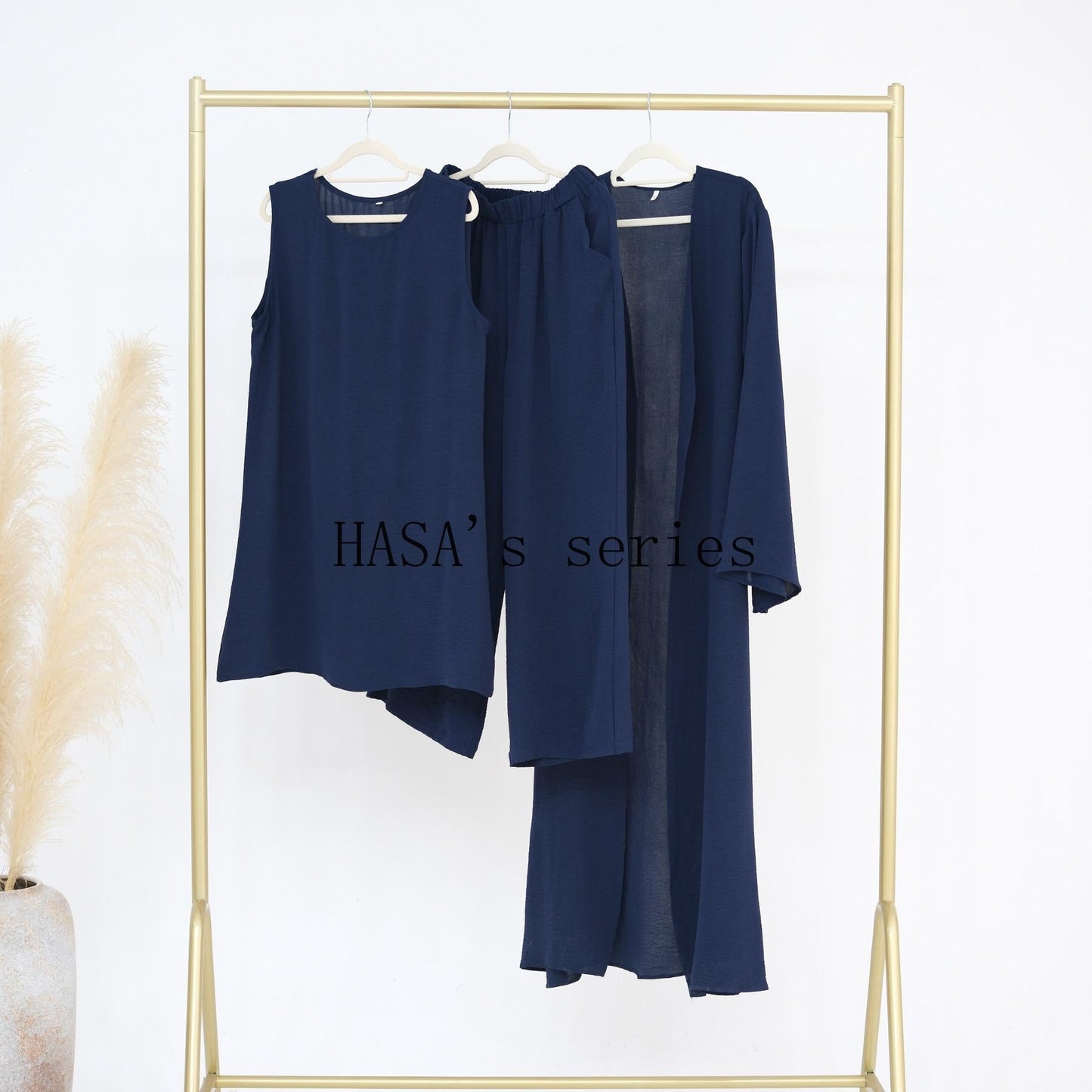 LUMAYA5107 Minimalist Style Three-piece Set | Solid Color Long Coat Paired with A Loose Two-piece Suit.
