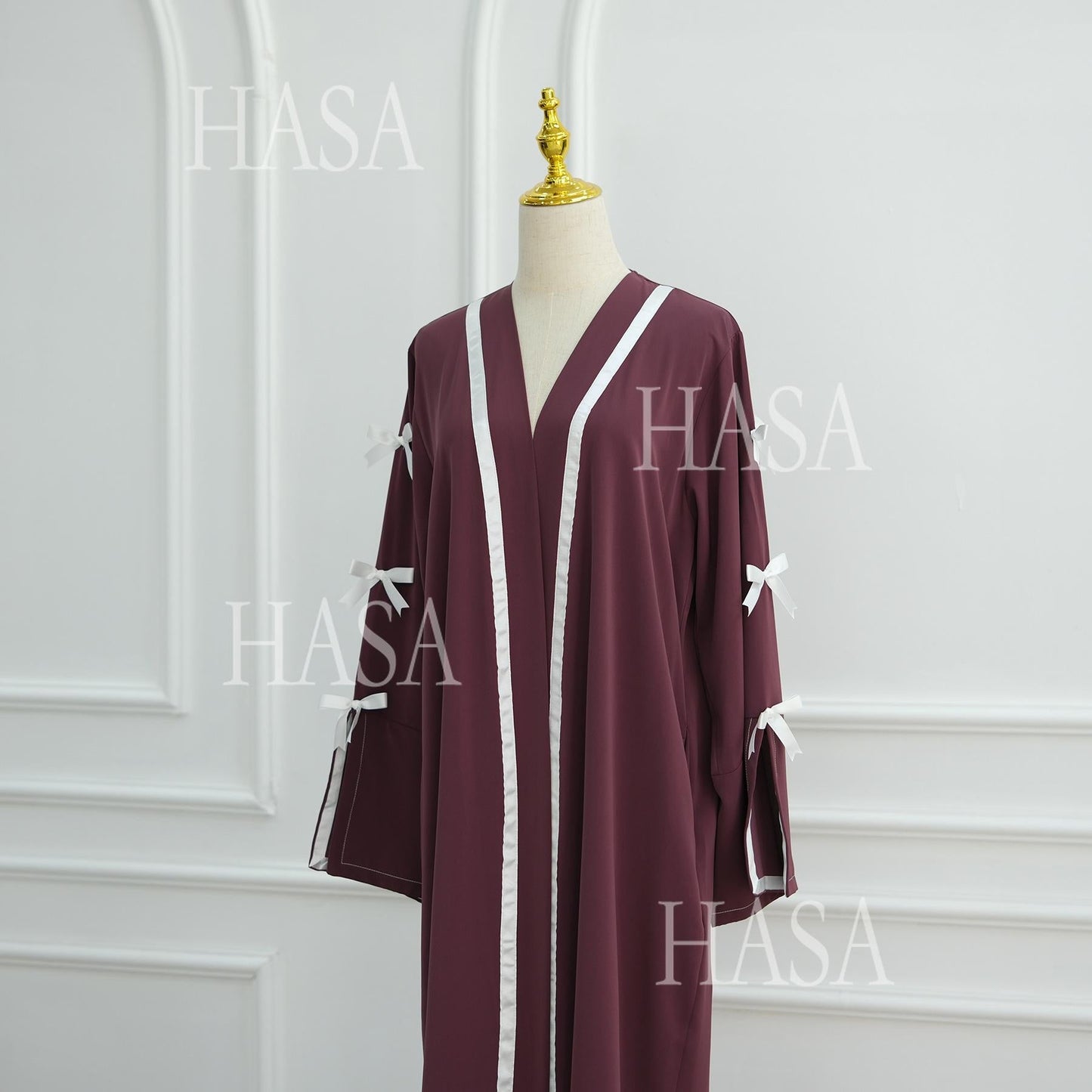 LUMAYA6520 Cardigan-Morgenmantel Mit Schleife (Kopftuch Nicht Inbegriffen)
