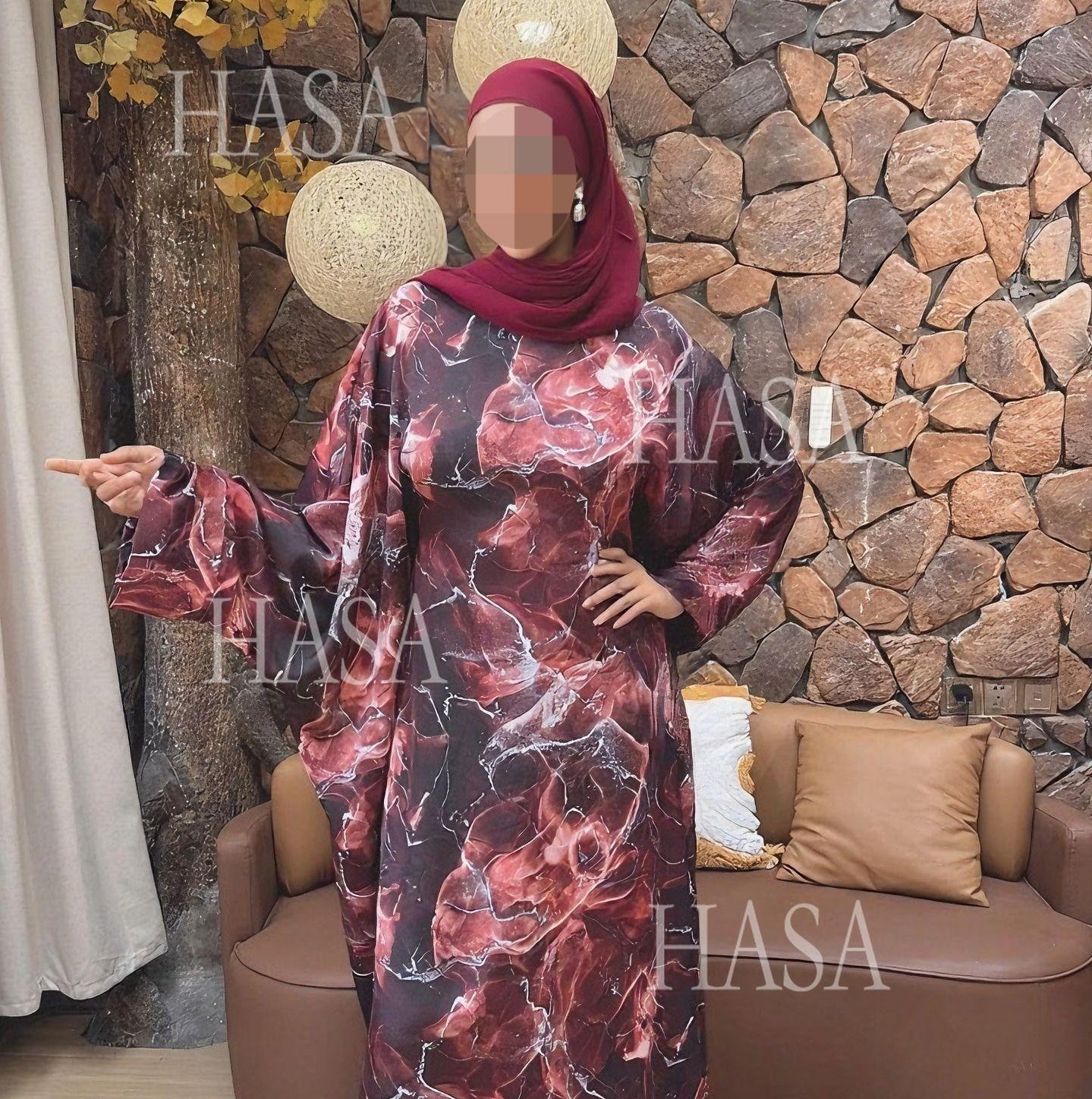 LM6621  Printed Long-sleeved Dress (with Optional Headscarf)
