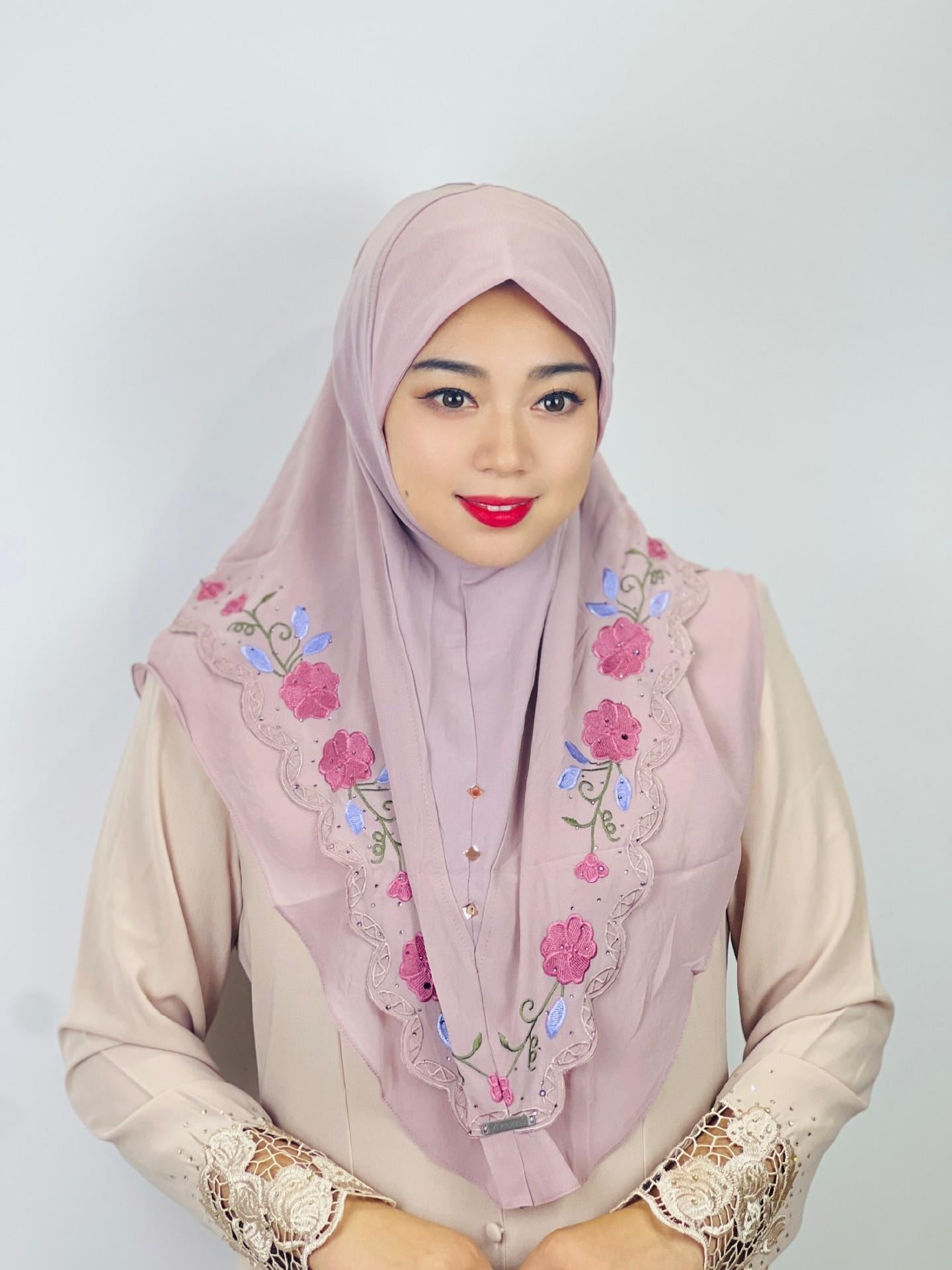 LUMAYA LM1105 Double Layered Floral Embroidered Lace Headscarf for Women