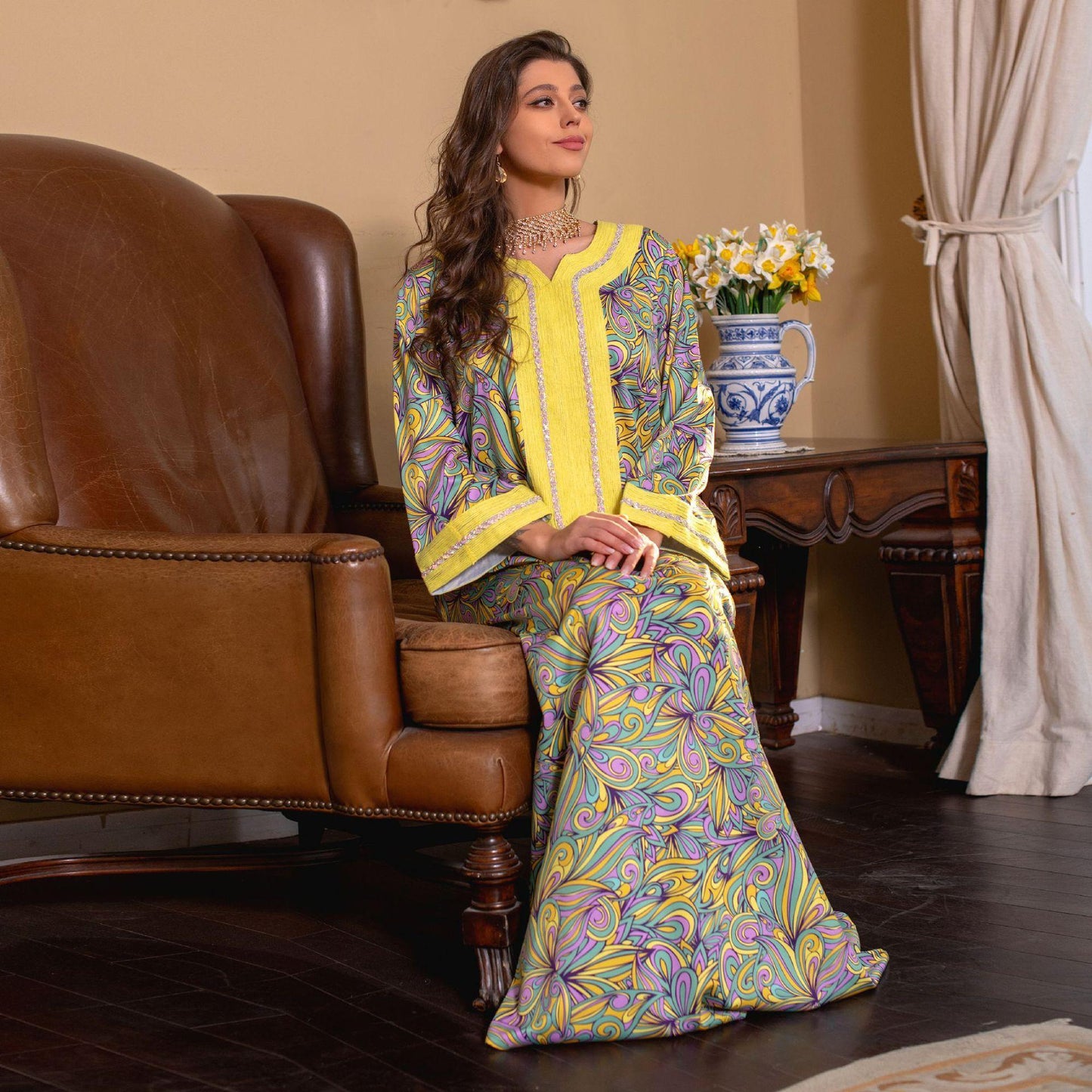 LUMAYA LUMAYA1074 Muslim Embroidered Hot Diamond Dress