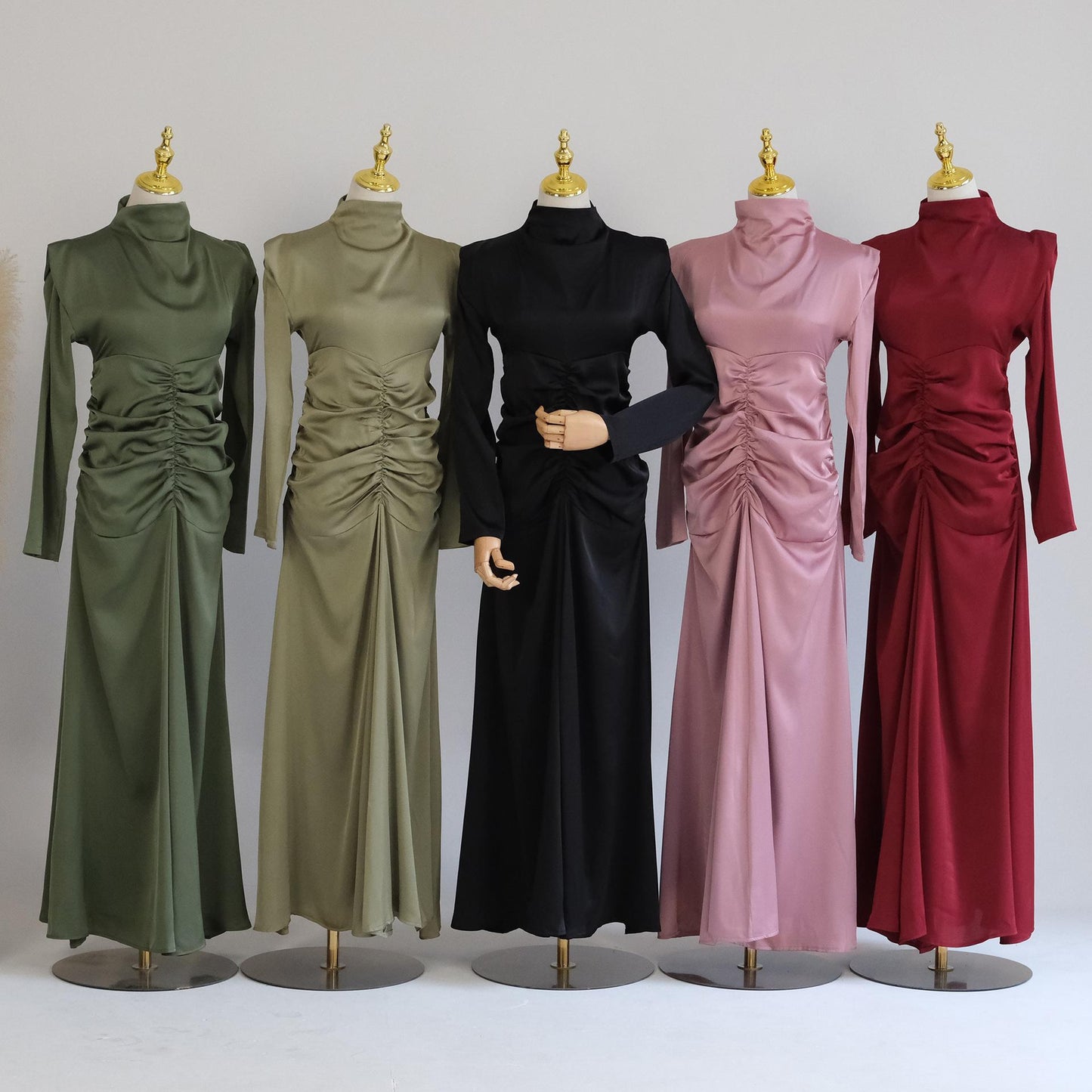 LUMAYA LUMAYA1020 Solid Color High Neck Slimming Robe Dress