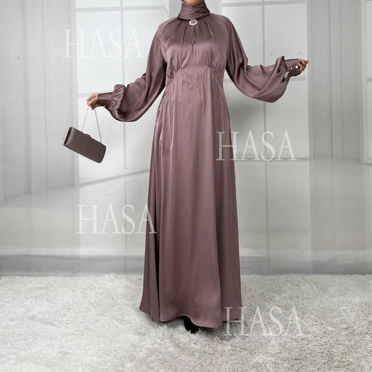 LUMAYA5859 High-end Silk Satin Robe (headscarf Not Included), Elegant Design Exudes Luxurious Texture