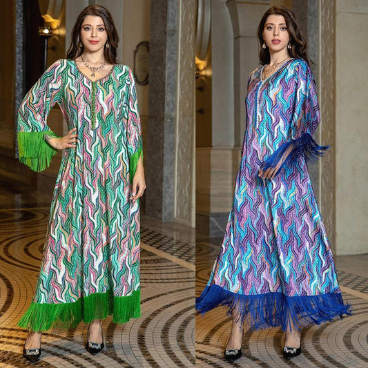 LUMAYA LUMAYA0521 Middle East Arab Dubai Muslim Robe Ladies Printed Casual Jalabiya Ethnic Clothing