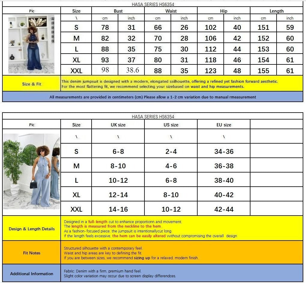 HA6354 Lapel Collar Single-breasted Backless Denim Jumpsuit
