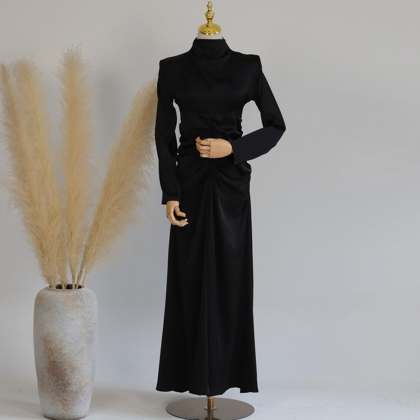 LUMAYA LUMAYA1020 Solid Color High Neck Slimming Robe Dress