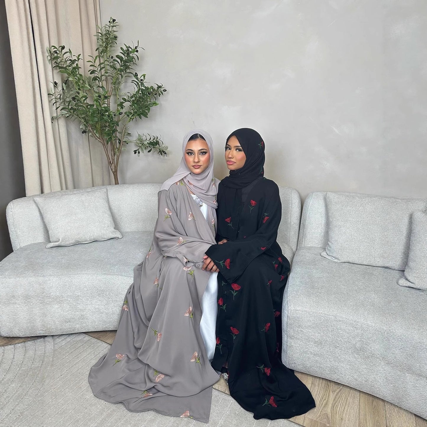 LM6631 Long cardigan with floral embroidery (headscarf optional)
