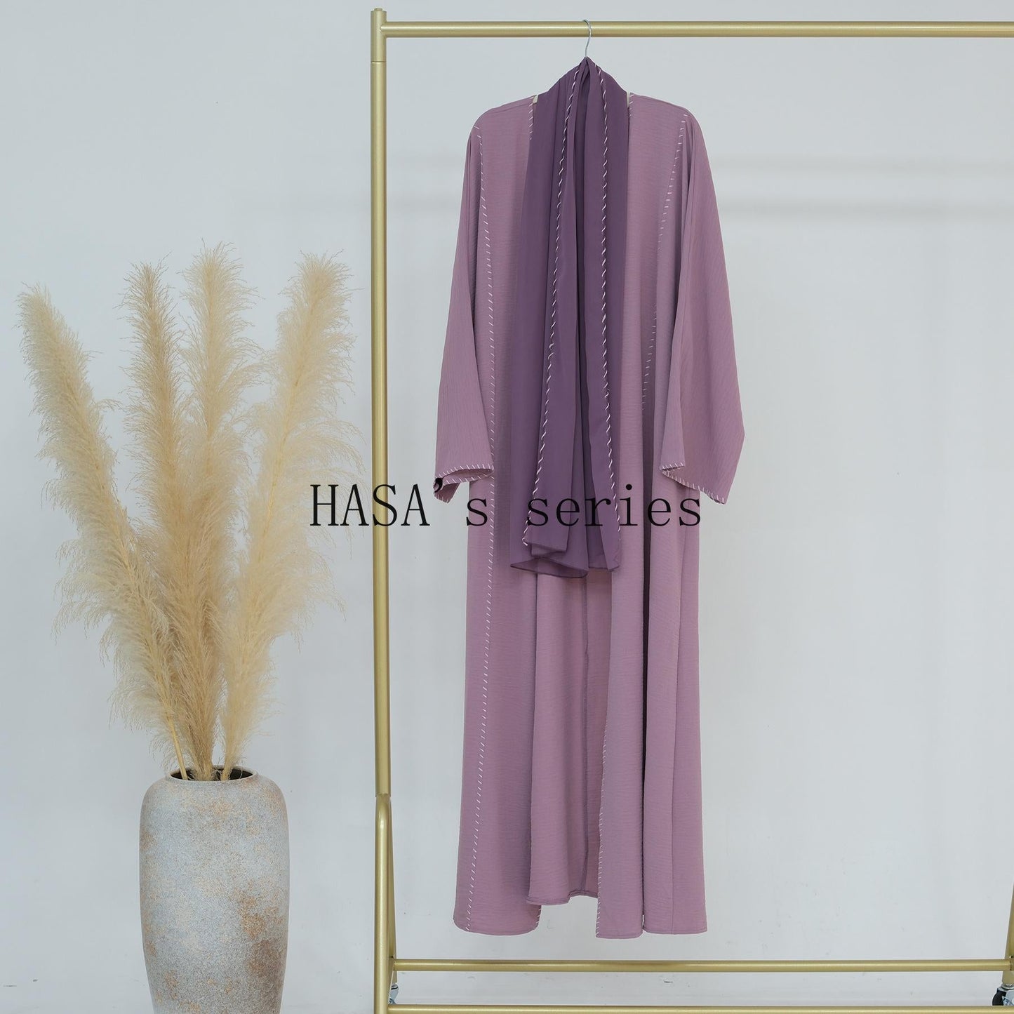LUMAYA4843 Simple Cardigan and Headscarf Two-piece Set.