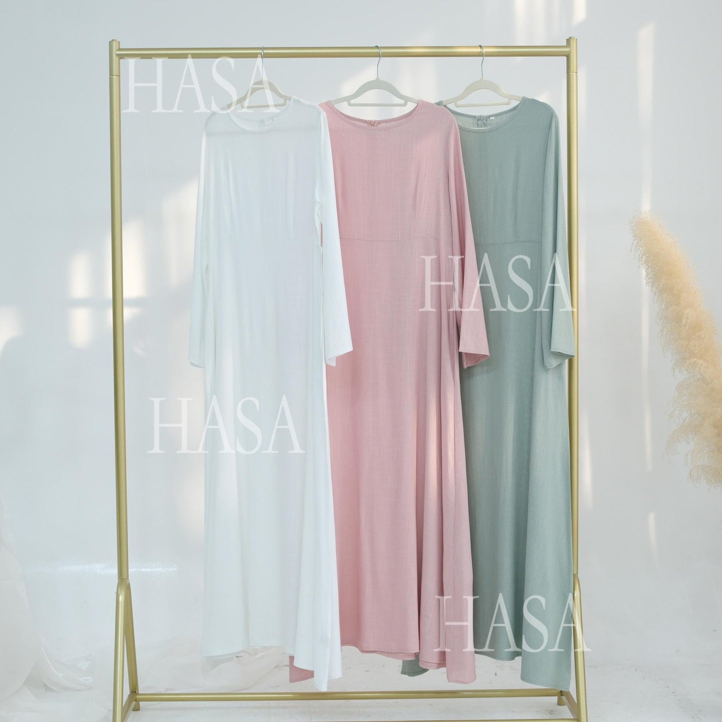 LUMAYA6494 Simple Solid Color Linen Bamboo Dress | Lace-Up Design