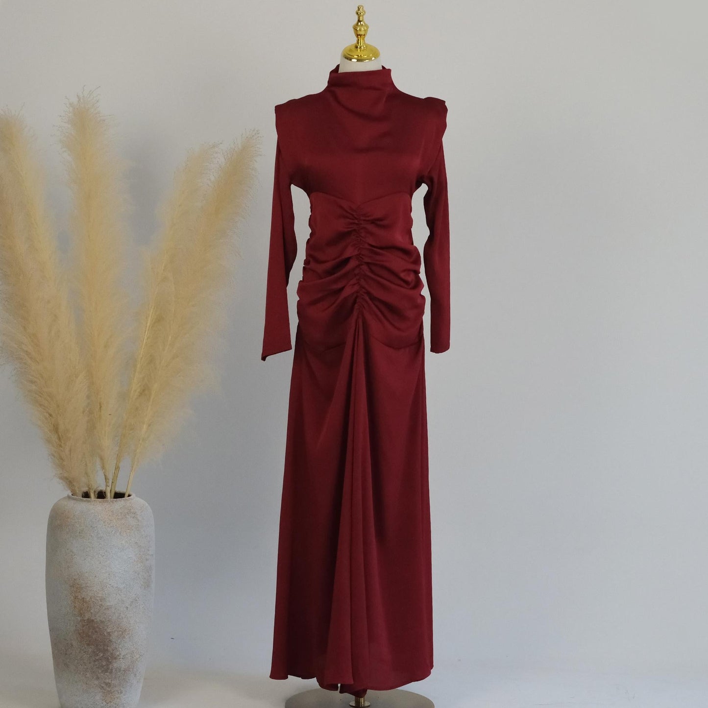 LUMAYA LUMAYA1020 Solid Color High Neck Slimming Robe Dress