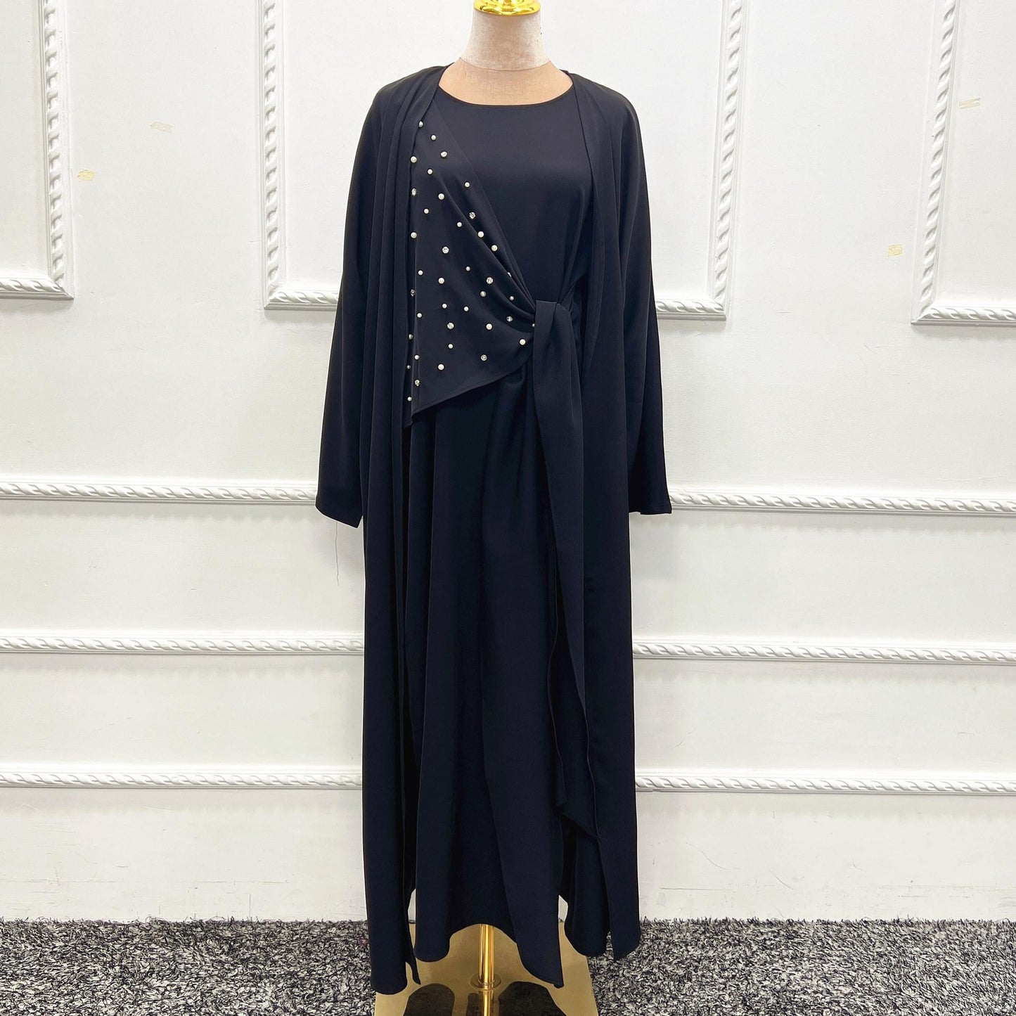 LUMAYA LUMAYA1012 2pcs Set Solid Color Cardigan+Inner Dress