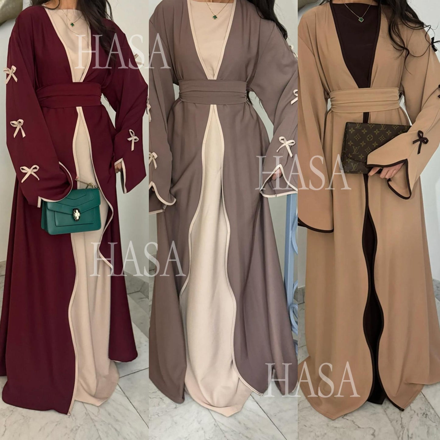 LUMAYA5862 Elegant Wavy-edge Bow Robe (with Belt) for A Feminine Look