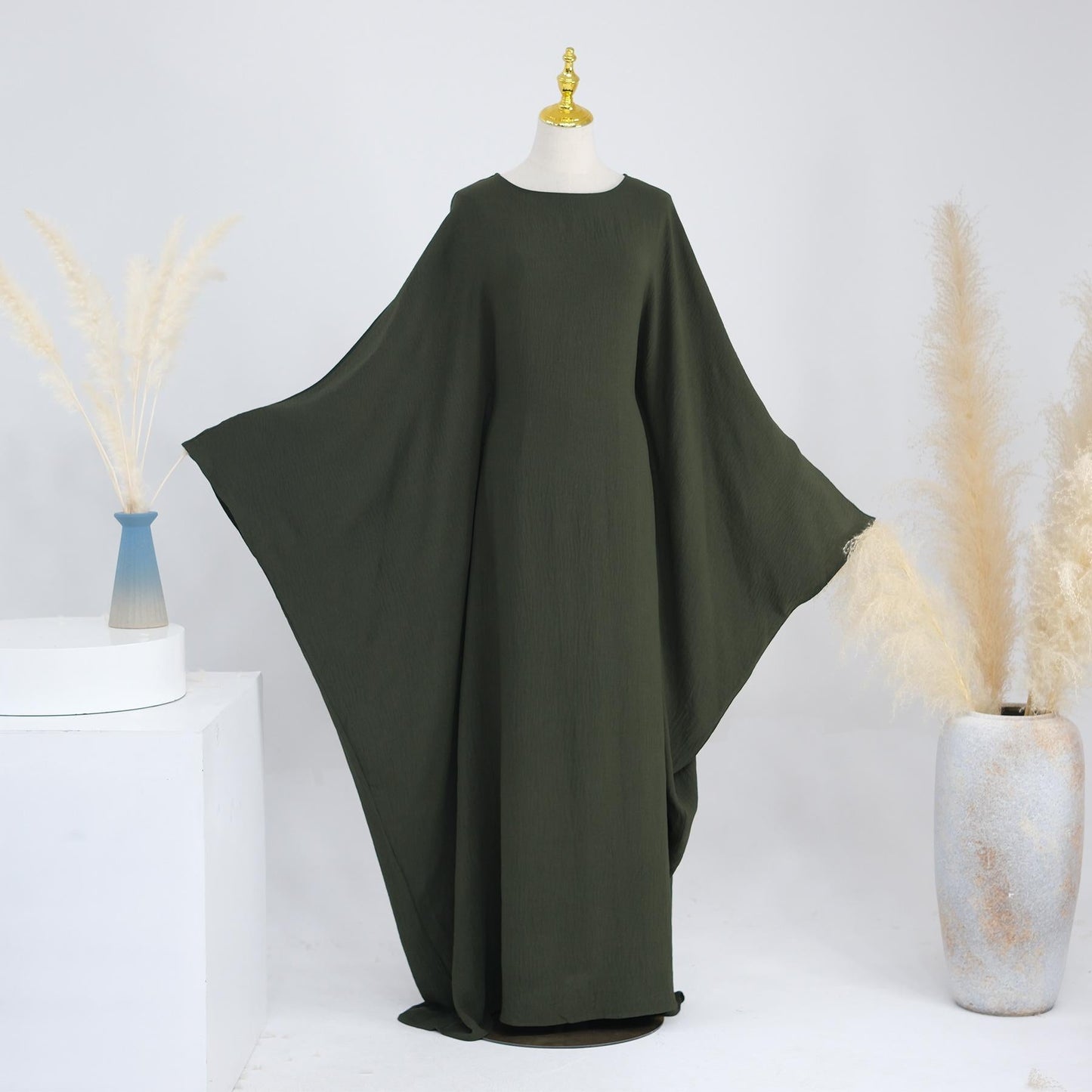 LUMAYA LUMAYA0997 Crepe Kaftan with Built-in Belt Waist Bat Sleeves Dress