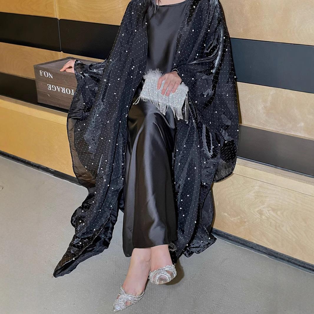 LUMAYA6540 Elegant Rhinestone Abaya Two-Piece Set with Outer Cape